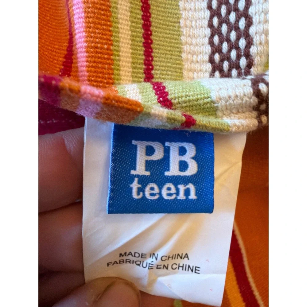 PB‎ Teen Striped Sham Covers Pillow Orange Blue Pink Cotton Set of 2